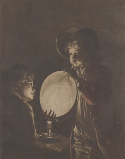 Dva chlapci foukající měchýř světlem svíčky, 1773., 1773. od Peter Perez Burdett