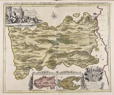 Insula Samos Polycratis reg. et Pythagorae phil. patria ferax gregum terraeq. fictilis, prout hodié sub Turcarum dominio incolitur, ex descriptione potissimum Iosephi Georgirene, Samiorum archiepiscopi, Londini ab eodem editá ... / fec. et exc. Petr. Schen od Peter Schenk the Elder