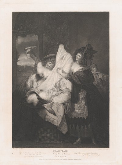 Falstaff in the Buck Basket Shakespeare, Merry Wives of Wi..., poprvé publikováno 1793, znovu vydáno 1852. od Peter Simon