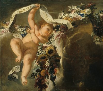 Putto s květinovou nití a praporem od Peter Strudel