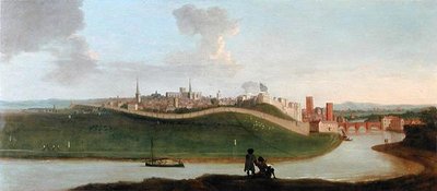 Pohled na Chester, se dvěma postavami u řeky v popředí (olej na plátně) od Peter Tillemans