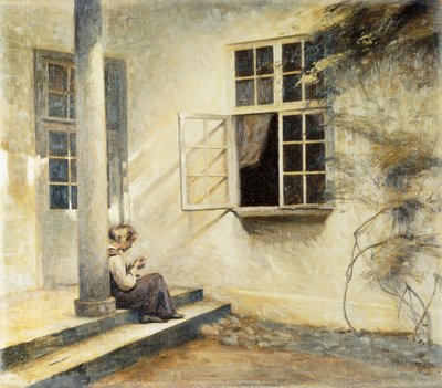 Dívka sedící na verandě, Liselund od Peter Vilhelm Ilsted