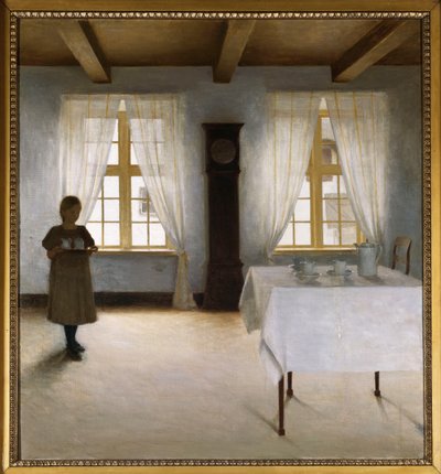 Interiér s mladou dívkou podávající čaj od Peter Vilhelm Ilsted