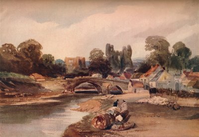 Vesnice na řece, s mostem a ruinami, c1824 od Peter de Wint