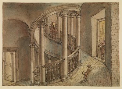 Belvederské schodiště z Bramanteho Scala di Chiocciola v Cortile di San Damaso ve Vatikánu. od Peter van Lint