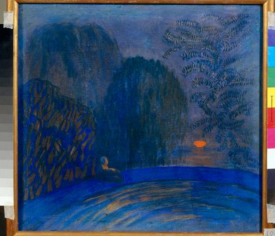 ""Motiv měsíce"" Měsíční krajina Malba Pyotra Savviche Utkina (1877-1934) 1906 Rozměr 46x44 cm Tempera na plátně Soukromá sbírka od Petr Savvic Utkin