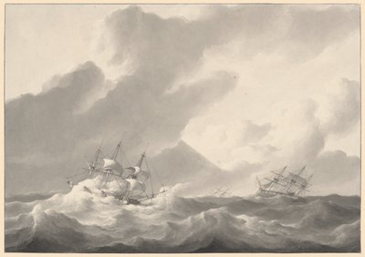 Lodě v rozbouřeném moři od Petrus Johannes Schotel