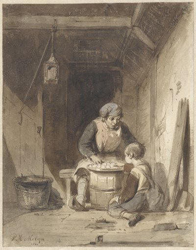 Muž a chlapec jedí ve stodole od Petrus Marius Molijn
