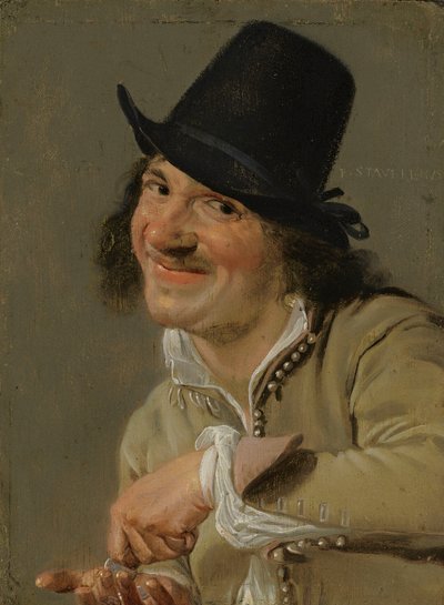 Slyšení: Muž počítání mincí. . Ze série Personifications of the Five Senses, c.1635-66 (olej na dřevě) od Petrus Staverenus