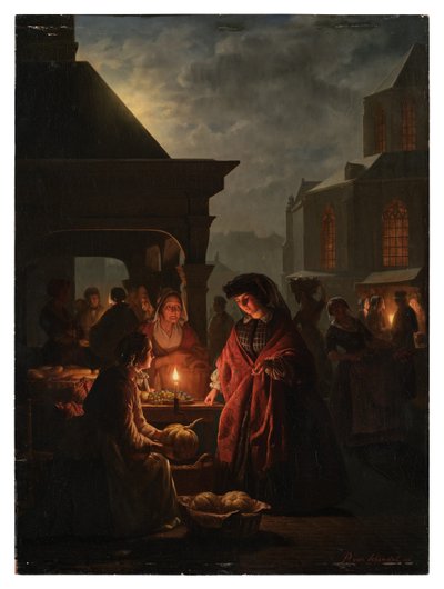 Groenmarkt v Haagu v noci od Petrus van Schendel