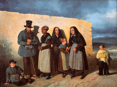 Chudí z hospice San Bernardino (Saint Bernard) v Madridu se vyhřívají na slunci od Pharamond Blanchard