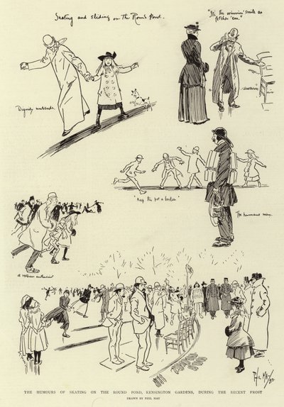 Humours of Skating on the Round Pond, Kensington Gardens, během nedávných mrazů od Phil May