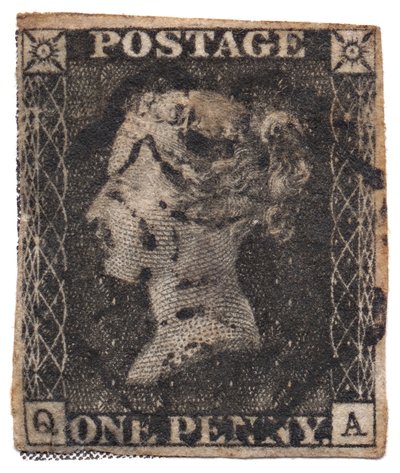 One Penny Black, první poštovní známka na světě, c. 1840 od Philately