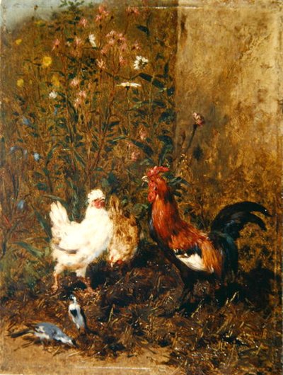 Kuřata a ptáci (olej na panelu) od Philibert Leon Couturier