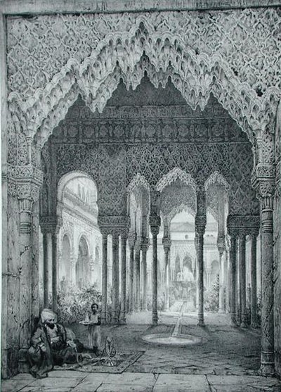 Vchod do dvora lvů, Alhambra, deska 4 ze „Souvenirs de Grenade et de l