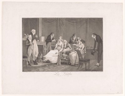Společnost mladých žen a mužů v interiéru Les Visites (název na objektu) od Philibert Louis Debucourt