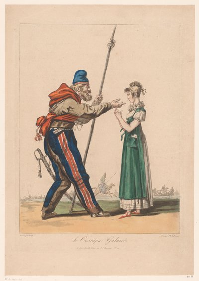 Meisje klade Kozaka Galantní kozák. (název na objektu) Kostuumprenten van Debucourt (název série) Sbírka kostýmů z přírody (název série) od Philibert Louis Debucourt