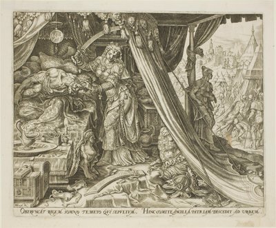 Judith Slaying Holofernes, deska šest z Příběhu Judith a Holoferna od Philip Galle