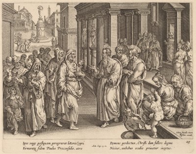Svatý Pavel zpochybňuje čaroděje od Philip Galle after Jan van der Straet