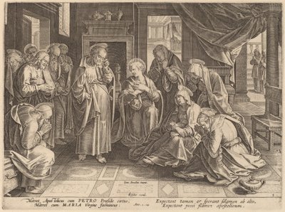 Setkání apoštolů a žen ve večeřadle od Philip Galle after Jan van der Straet