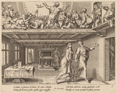 A Všichni byli naplněni Duchem Svatým od Philip Galle after Maerten van Heemskerck