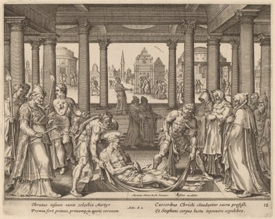 Zbožní muži nesoucí svatého Štěpána k jeho pohřbu od Philip Galle after Maerten van Heemskerck