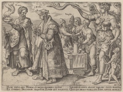 Čest, nádhera, paraziti, sláva (klamné účinky bohatství) od Philip Galle, after Maerten van Heemskerck