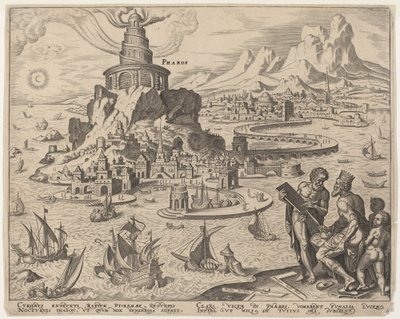 Pharos (maják v Alexandrii) od Philip Galle, after Maerten van Heemskerck