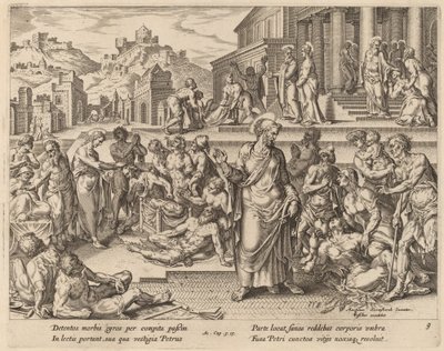 Svatý Petr uzdravuje nemocné svým stínem od Philip Galle after Maerten van Heemskerck