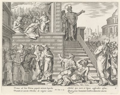 Svatý Petr mluví k lidu o Kristu od Philip Galle after Maerten van Heemskerck