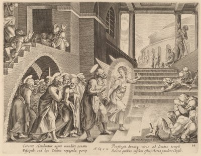 Apoštolové vysvobození z vězení andělem od Philip Galle after Maerten van Heemskerck