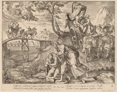Křest eunucha od svatého Filipa od Philip Galle after Maerten van Heemskerck
