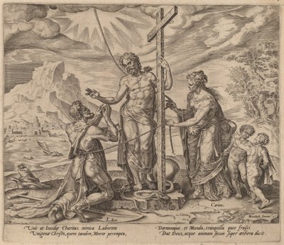 Pilný dělník spojený s Kristem po smrti od Philip Galle after Maerten van Heemskerck