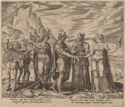 Manželství práce a píle od Philip Galle after Maerten van Heemskerck