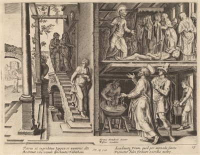 Vzkříšení Tabithy od Philip Galle after Maerten van Heemskerck