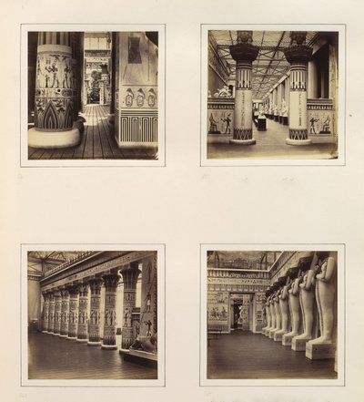 [Pohled přes egyptský dvůr, pohled přes egyptské sloupy do klasického sochařství..., ca. 1859. od Philip Henry Delamotte.