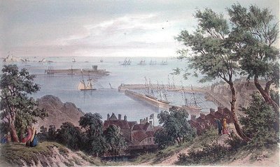 Královská eskadra v Anchor, 2. září 1846, z návštěvy královny Viktorie v Jersey, vyryl H. Walter od Philip John (after) Ouless