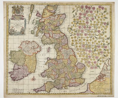 Nová mapa Anglie Skotsko a Irsko, kolem roku 1690 (barevná rytina) od Philip Lea