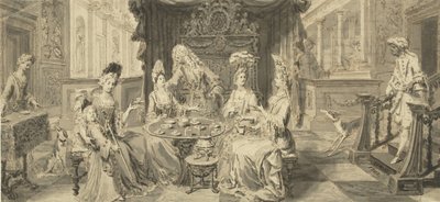 Elegantní společnost u kulatého stolu, um 1700 od Philip Tidemann