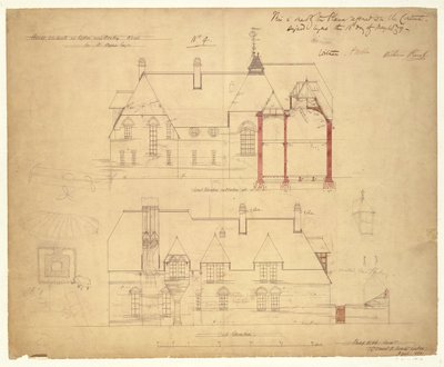 Výšky pro The Red House, Bexleyheath (pero a inkoust a wc na papíře) od Philip Webb