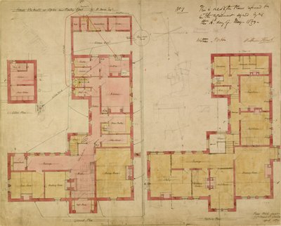 Plány pro Červený dům, Bexley Heath, 1859 (pero, inkoust a wc na papíře) od Philip Webb