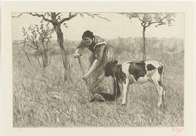 Kopání farmářky s teletem Le veau (původní název) od Philip Zilcken (signed by artist)