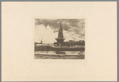 Krajina s kanálem a větrnými mlýny Le Moulin (původní název) Jacob Maris. Dvanáct krajin (název série) od Philip Zilcken (signed by artist)