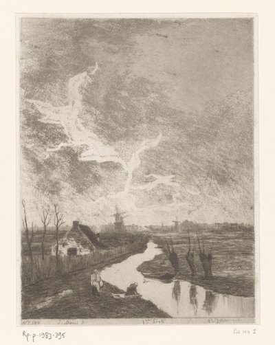 Luční krajina s příkopem, farmou a mlýny Environs de La Haye (původní název) od Philip Zilcken (signed by artist)