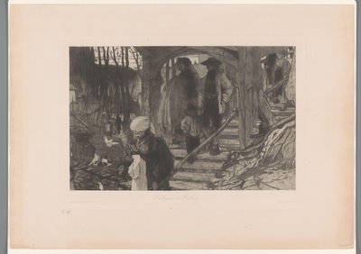 Rodiny jdou po dřevěném schodišti Jít do kostela ve Freiburgu (název na předmětu) od Philip Zilcken