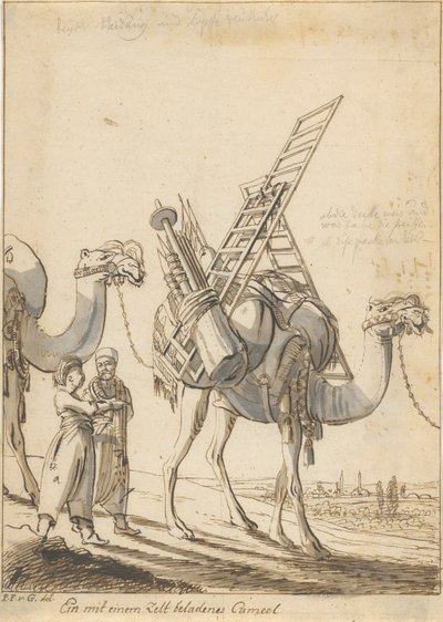 Velbloud naložený stanem (Muž s velbloudem z obchodu se stanem) od Philipp Ferdinand von Gudenus