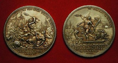 Medaile připomínající bitvu u La Hogue v roce 1692 (kov) (viz také 144616) od Philipp Heinrich Mueller