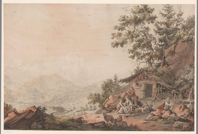 Rodina v domě v horách od Philipp Jacques Loutherbourg (I) (attributed to)