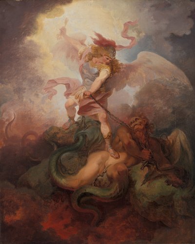 Anděl svazující Satana od Philippe-Jacques de Loutherbourg