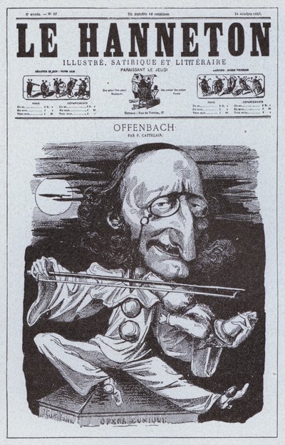 Karikatura francouzského skladatele německého původu Jacquese Offenbacha (litho) od Philippe Auguste Cattelain